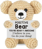 Inspirational Handmade Crochet Bear, Positive Emotional Support Bear, Valentine's Day Gift, Birthday Thanksgiving Basket Gift for Home Decorations