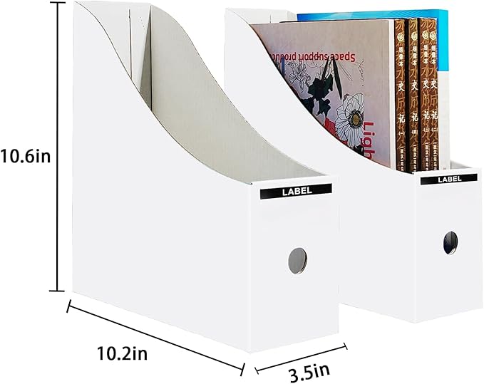 Limitliho 6 Pack Cardboard Magazine Holder for Desk, Book Bins for Classroom Library,Office,Home, 10.6" H x 10.2" L x 3.5" W in Magazine File Holder(White)