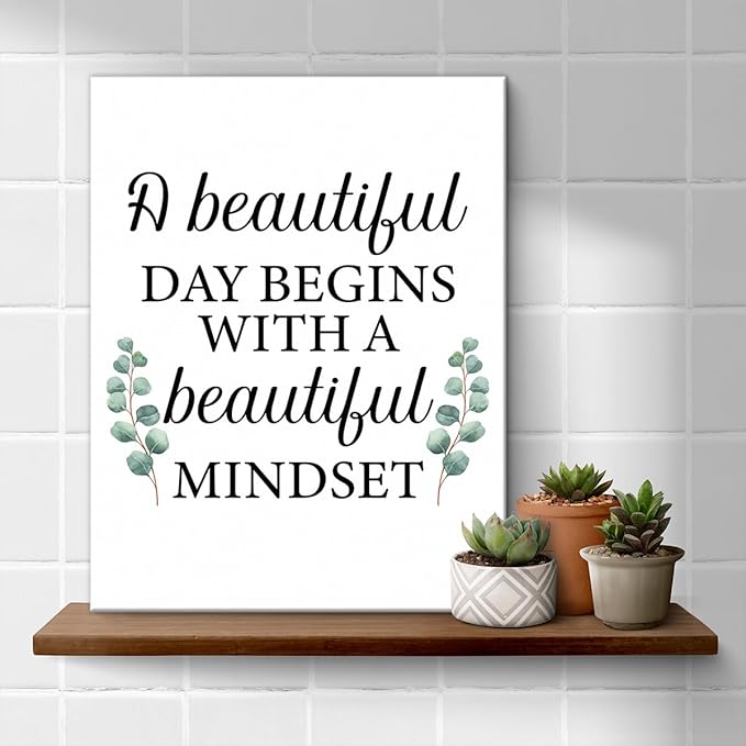 Motivational Eucalyptus Wall Art Decor, Inspirational Green Botanical Pictures Positive Quotes Canvas Painting Posters for Office Living Room Bedroom Decoration (11.5 X 15 Inches, Framed)