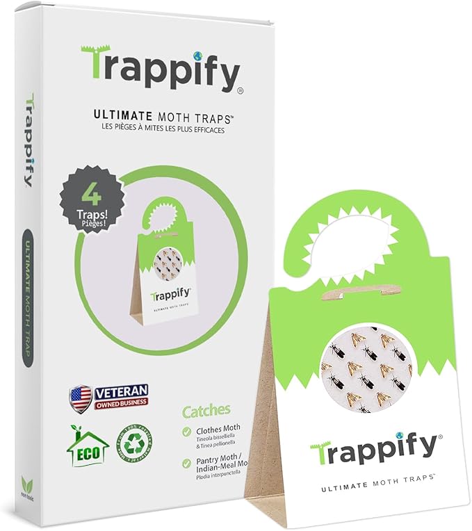 Trappify Ultimate Adhesive Moth Traps for Clothes - Monitoring Pantry Moth Traps for Home, Kitchen, Closet, Cabinet, Storage Rooms, Cupboard |Easy Setup (4 Pack)