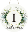 Monogram Letter I Wreaths for Front Door Wreath Wooden Welcome Sign for Front Door Decor Floral Family Last Name Initial House Warming Spring Summer Porch Rustic Wall Home Kitchen Boho Decorations