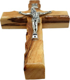 Zuluf 4.7" Catholic Wall Crucifix Olive Wood Cross with Silver Jesus Corpus – Handmade Christian Religious Wall Hanging Decor – Faith Gift from Jerusalem CRS058