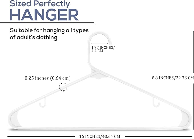 Utopia Home Plastic Hangers 20 Pack - Space Saving Clothes Hanger - Durable & Strong Closet Organizers and Storage with Built-in Strap Hooks - Essential for Shirts, Pants, Skirts & Coats (White)