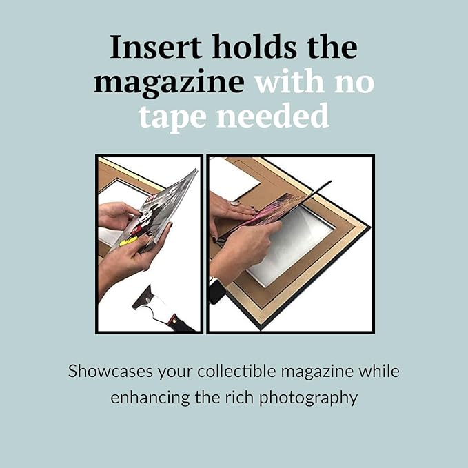 Creative Picture Frames 5.25 x 8.25 Magazine Cinema Frame with Full-Strength Glass, Holds Up To A 1/4" Thick Media Wall Display with Installed Hangers for Easy Mounting, 8x10 Black Frame with Black Mat