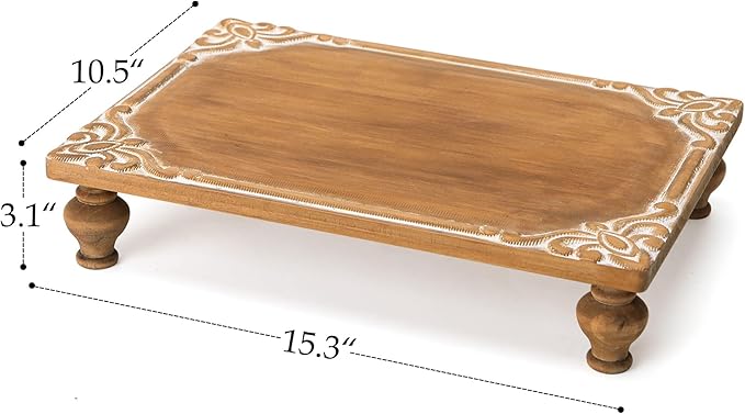 NIKKY HOME Farmhouse Risers Display Stands, Rustic Wood Pedestal Decorative Tray, Centerpiece Decor for Coffee Bar Table, Kitchen Counter, Dining Room