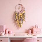 Dream Catcher Tree of Life Wall Decor,Sun Catcher,Moon Dream Catchers for Girl,Boho Bedroom Decor for Home,Handmade Feather Wall Decor Hanging Ornament(Yellow)