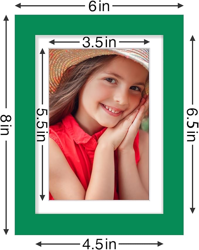 Vittanly 5x7 Picture Frames Set of 9, Shatter Resistant Plexiglass, Display 4x6 Pictures with Mat or 5x7 without Mat, Photo Frames for Wall or Tabletop, Engineered Wood, Green