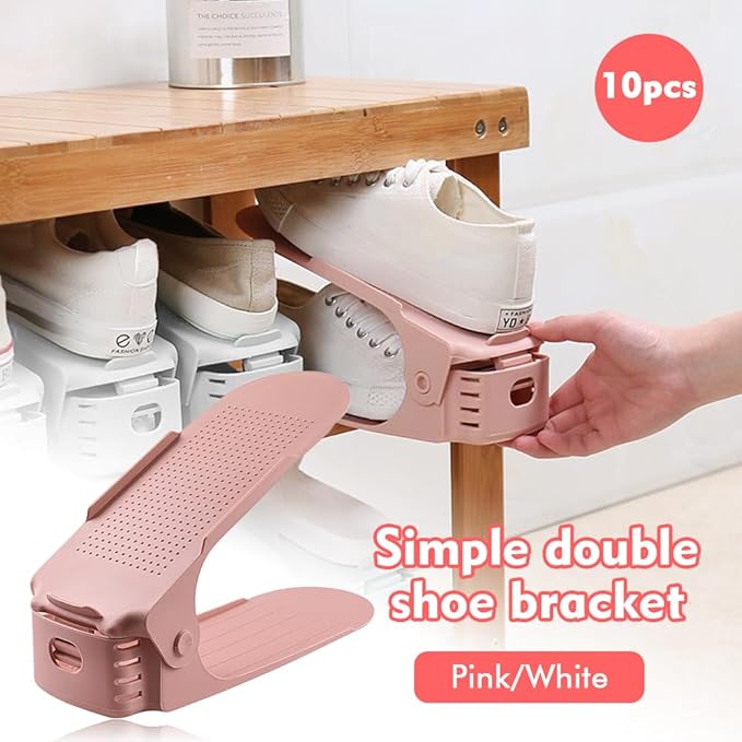 Bibabala Shoe Slots Organizer, 10 Pack Adjustable Shoe Rack Stacker Storage Space-Saveing 50%, Double Deck Shoes Rack Holder for Shoes Holder Organization, Closet Organization(Pink)