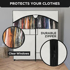 HOLDN’ STORAGE Portable Wardrobe Closet - 65 lb Large Capacity, Internal Heavy Duty Metal Rod, Zipper & Clear Window, Durable Clothes Organizer, Tool-Free Easy Assembly, White Canvas Cover