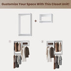 ROOMTEC Modular Closet System, 67" Wall-Mounted Closet Organizer with Hanging Rods, Wooden Tower for Walk-In Closets, Wardrobe Storage Kit, White