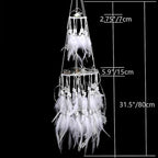 Dremisland Double Circle White Feather Dream Catcher with Mobile LED Fairy Lights Wall Hanging Ornaments Ceiling Decor for Bedroom Decor Wedding Decorations Boho Chic Party Nursery Decor