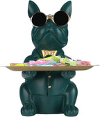 Modern Decor Resin Bulldog Tray Statue Tray Storage Key Holder Candy Jewelry Earrings Tray Suitable for Home Decor Modern Art Dining Table Decor Office Small Object Tray (Green)