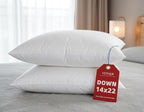 YSTHER Down Feather Throw Pillow Inserts 14x22 Set of 2 Firm Large Lumbar Pillows for Bed Decorative Couch Soft Pillows for Sleeping Indoor White Cotton Pillow Sofa Travel