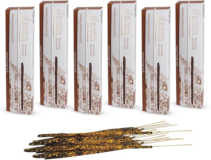 Tulasi Sandalwood Incense Sticks - 48 Natural Scent Sticks | with Real Herbs | Long-Lasting 55-Minute Burn | Natural Essential Oils | Perfect for Meditation, Yoga & Removing Negative Energy