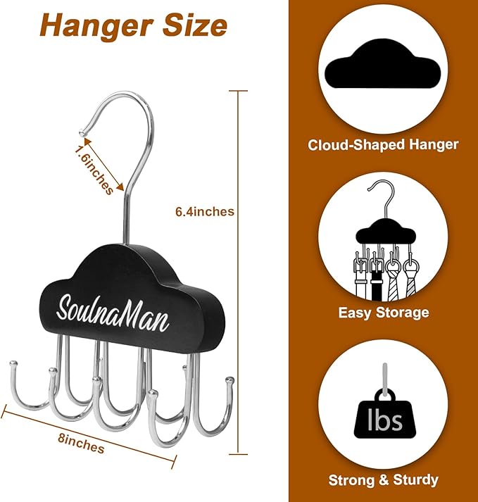 Belt Organizer,2 PCS Belt Hanger for Closet,Tie Organizer for Men,Rotatable Sturdy Shirt Hangers with 8 Hooks,Tie Rack for Belt, Bra, Tank Top, Tie, Hat, Purse,Black