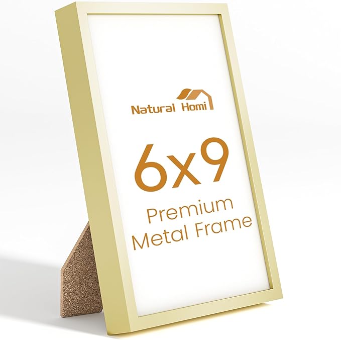 6x9 Aluminum Metal Picture Frame,Tempered Glass Gold Photo Frame 6x9 for Family Photo,Posters,Art,Document to Wall Mount Horizontally or Vertically