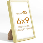 6x9 Aluminum Metal Picture Frame,Tempered Glass Gold Photo Frame 6x9 for Family Photo,Posters,Art,Document to Wall Mount Horizontally or Vertically
