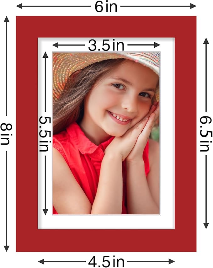 Vittanly 5x7 Picture Frames Set of 9, Shatter Resistant Plexiglass, Display 4x6 Pictures with Mat or 5x7 without Mat, Photo Frames for Wall or Tabletop, Engineered Wood, Red