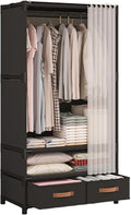 Portable Closet,Portable Closets for Hanging Clothes,Japanese Style Wardrobe Clothing Rack with 2 Drawers,1 Hanging Rods and 2 Storage Shelves,27.5" L x 17.7" W x 65.1" H,Black