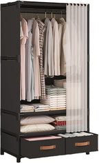 Portable Closet,Portable Closets for Hanging Clothes,Japanese Style Wardrobe Clothing Rack with 2 Drawers,1 Hanging Rods and 2 Storage Shelves,27.5" L x 17.7" W x 65.1" H,Black