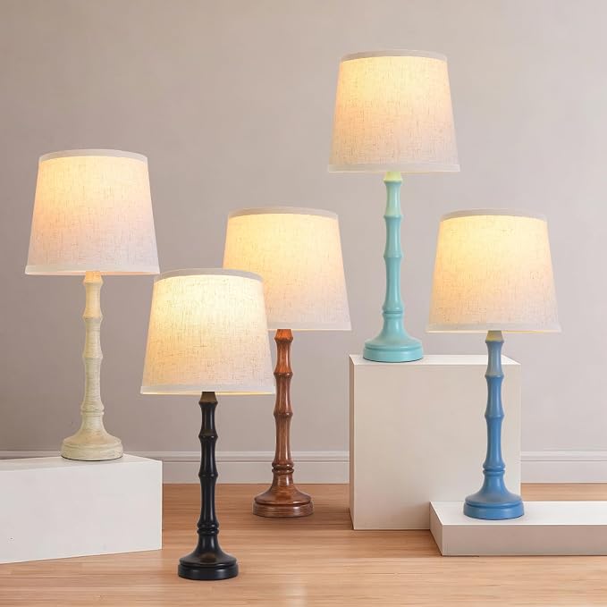Lamps Set of 2 Modern Farmhouse Table Lamp Bedside Reading Lamps Living Room End Tables Set Lamps for Night Stands Bedroom Night Lamp,High 26.25 Inch,blue,With Fabric Lamp Shade,Bulb Not Included