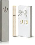 SURI Mezuzah for Door – 7 Inch Light Gray Concrete Mezuzah Case with Printed Scroll, Self-Stick Jewish Entry Design, Fits a 6 Inch Scroll, Gift Box Included