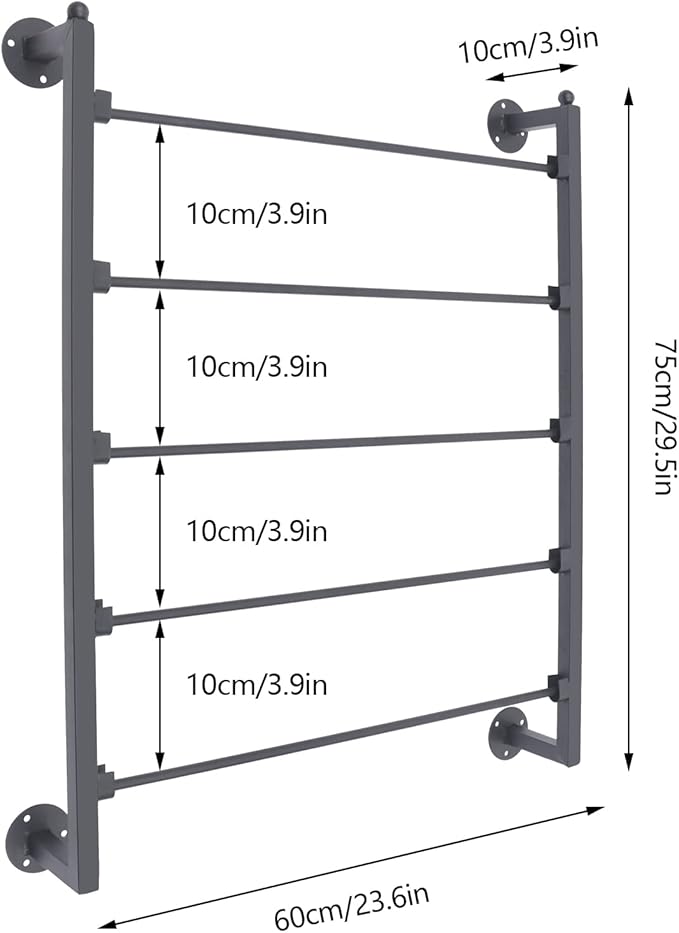 Scarf Organizer Wall Mounted, 5-Tier Scarf Display Rack, Metal Spiral Scarf Holder Belt Pants Hijab Hanger for Clothing Retail Store Home, 23.6" x 3.9" x 29.5"(Black)