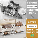 2 Pack Bamboo Luggage Rack for Guest Room, 26.77" Folding Wide Suitcase Stand with Fabric Storage Shelf, Thickened Luggage Stand Holder for Bedroom Hotel, Luggage Rack for Suitcases (2 Pack - White)