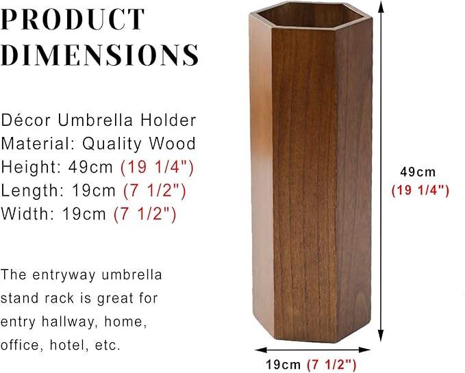ROYUMI Umbrella Stand 19" Hexagon Wooden Umbrella Holder, Umbrella Stands for Entryway, Walnut/Oak Indoor Umbrella Holder, Water-Resistant Umbrella Storage Solution (Color : Walnut)