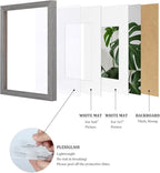 Egofine A4 Picture Frames Set of 4, Made of Solid Wood Covered by Plexiglass 5x7 and 6x8 with Mat or A4 without Mat, for Table Top Display and Wall Mounting Photo Frame Light Grey