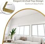 Prywot Arched Floor Mirror, 57 "x 20" Full Length Mirror Wall Mirrors Hanging or Leaning Arched-Top Full Body Mirrors with Stand for Bedroom, Dressing Room, Gold