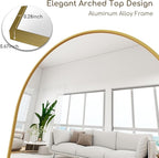 Prywot Arched Floor Mirror, 76 "x 34" Full Length Mirror Wall Mirrors Hanging or Leaning Arched-Top Full Body Mirrors with Stand for Bedroom, Dressing Room, Gold