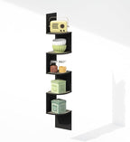 Furinno Rossi 5-Tier Floating Corner Shelf for Wall, Corner Zigzag Shelf Wall Mounted, Radial Wall Mount Shelves, for Home Office, Living Room, Bedroom, Bathroom, French Oak