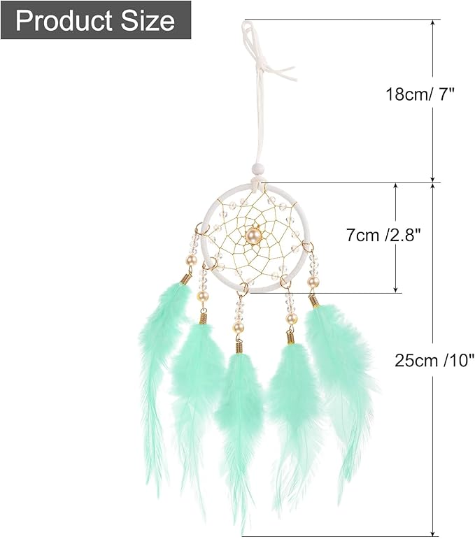 uxcell 2pcs Dream Catchers, Small Handmade Feather Dreamcatcher Supplies Car Charm with Crystal Beads Wall Hanging Decor for Home Car Decoration Ornament Women Friend Gift, Green