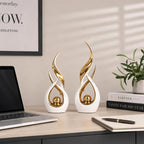 2 PCS White Gold Ceramic Statues For Home Decor Accents, Modern Abstract Art Sculptures, Elegant Tabletop Decorative Objects For Dining Room, Entryway, Tv Stand, Mantel, Coffee Table Centerpieces