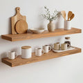 Homeforia 30 inch Golden Oak Floating Shelf, High End Solid Real Wood 30inch Small Floating Shelves for Wall Mounted, Oak Wooden 30in Floating Shelves, Heavy Duty Bracket, 30 X 6.5 X 1.75 in, Set of 4