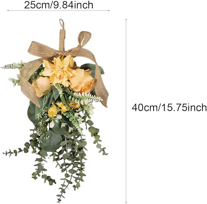 Qianly Artificial Floral Swag Garland Outdoor Indoor, Decorative, Flower Teardrop Wreath, Hanging for Office Holidays Festivals Wall, Orange
