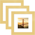6x6 Picture Frame 3 Pack - Gold Poster Frame Display Pictures 4x4 with Mat or 6 x 6 Without Mat for Wall Hanging Horizontal and Vertical