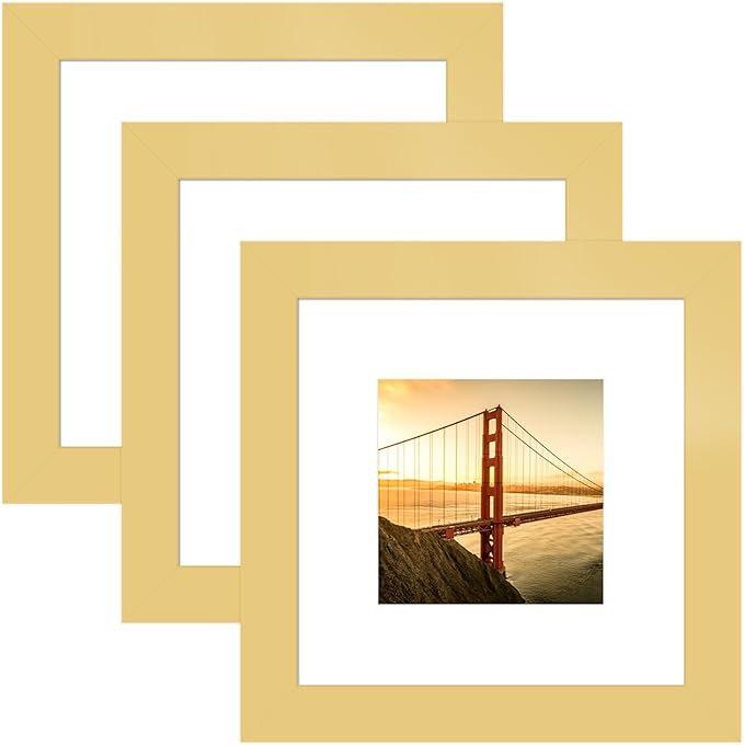 6x6 Picture Frame 3 Pack - Gold Poster Frame Display Pictures 4x4 with Mat or 6 x 6 Without Mat for Wall Hanging Horizontal and Vertical