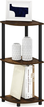 Furinno TURN-N-TUBE Corner Shelf, 3-Tier Corner Bookshelf, Display Storage Shelves with Open Shelves, for Organization and Storage, Living Room, Home Office, Garage, Amber Pine