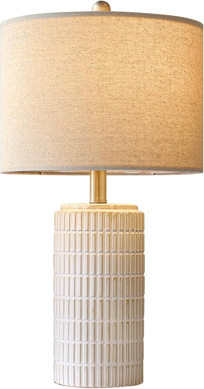 PoKat 23'' Bedside Table Lamp for Bedroom Nightstands, Birthday Gifts for Women Mom, House Warming Gifts New Home Decor, Ceramic Desk Lamp for Living Room, White Modern Bedroom Lamp
