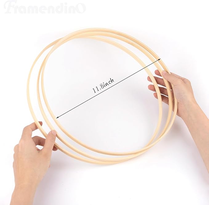 Framendino, 10 Pack 12 Inch Wooden Bamboo Hoops Wreath Rings for DIY Wedding Decor Dream Catcher Wall Hanging Crafts
