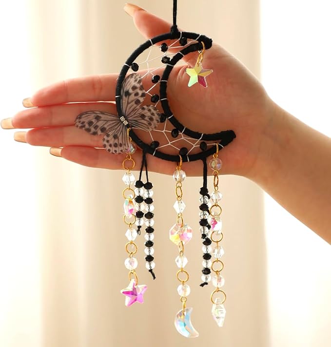 Artilady Dream Catcher for Girls - Butterfly Small Black Dream Catchers with Crystals Cute Room Decor for Teen Girls Boys Boho Bedroom Wall Home Decorations Birthday Christmas Women Gifts