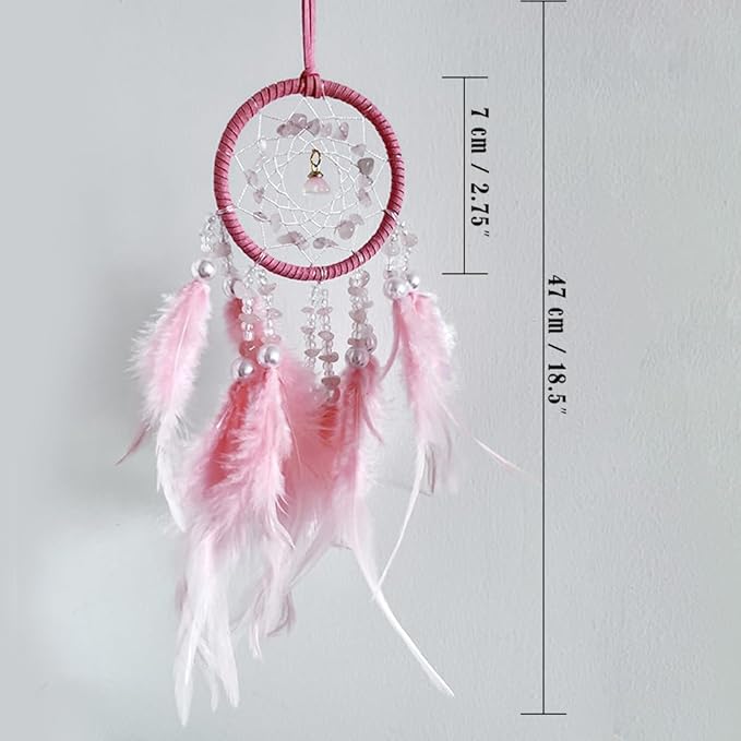 Small Pink Dream Catcher for Car Rearview Mirror Handmade Beaded Feather Dreamcatcher Car Hanging Ornament Home Room Wall Decoration
