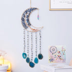 Agate Moon Dream Catchers with Crystal 7 Chakra Gemstone Dream Catchers Color Natural Gem Agate Wall Hangings Room Garden Dreamcatchers Decor (Lake Blue)