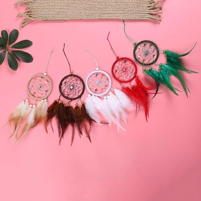 Red Small Dream Catcher with Feathers Wall Hanging Ornament Indian Style Decoration Wind Chimes for Car Home Wall Decor Home and Kitchen