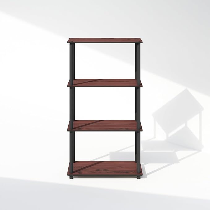 Furinno Turn-N-Tube Book Shelf, 4-Tier Bookshelf, Bookcase with Multipurpose Compact Display Rack, 11.6 x 23.6 x 43.2, for Living Room, Bedroom, Home Office, Dark Cherry/Black