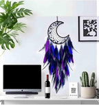 Moon Dream Catcher Handmade for Bedroom Purple and Blue Feather Dream Catchers for Home Decoration Ornaments for Bedroom Wall Hanging (Purple Feather - 1pc)