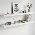 Homeforia White Floating Shelves 42 inch, High End Solid Real Wood 42inch Floating Shelf for Wall Mounted, White Wooden 42in Long Floating Shelves, Heavy Duty Bracket, 42 X 6.5 X 1.75 inches, Set of 3