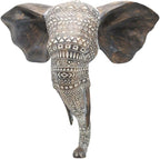 OTARTU African Elephant Wall Bust Sculpture 11" Tall Carved Noble Elephant Head Hanging Wall Decor Art Wooden Color